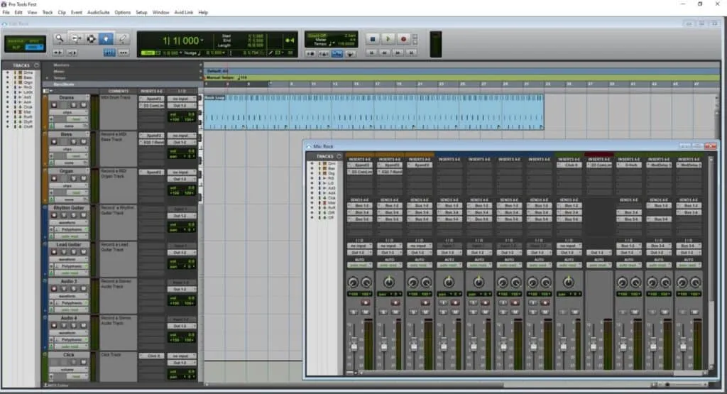 This is a screenshot of the Pro Tools First DAW, which is included with a Focusrite Scarlett purchase.